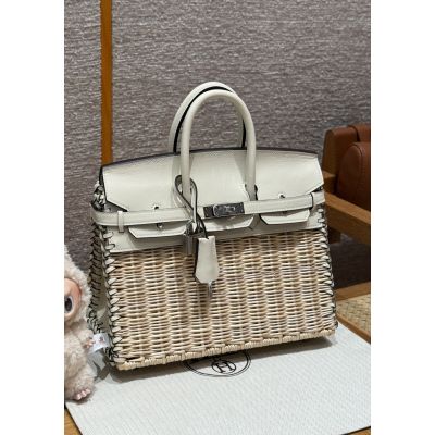 Naturel Wicker and Nata Swift Picnic Birkin 25 Palladium