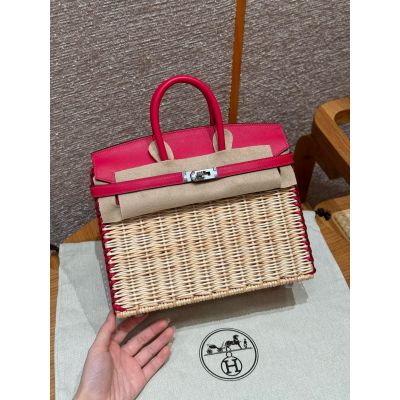Naturel Wicker and Framboise Swift Picnic Birkin 25 Palladium