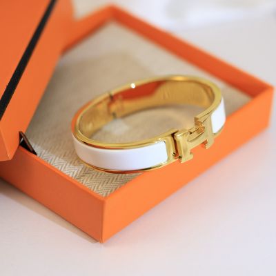 White  Clic H Enamel Bracelet Gold hardware 17cm, 19cm