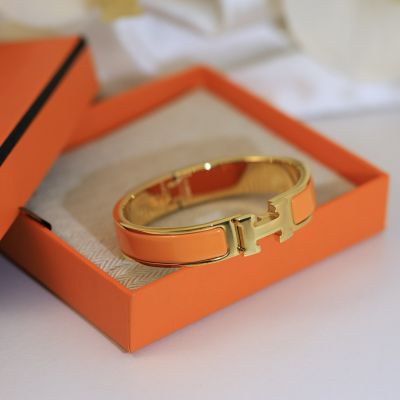 Orange Clic H Enamel Bracelet Gold hardware 17cm, 19cm