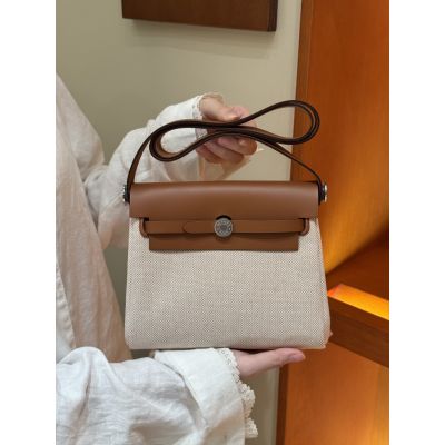 Canvas and Cowhide Mini Herbag  Shoulder Bag  Palladium Hardware