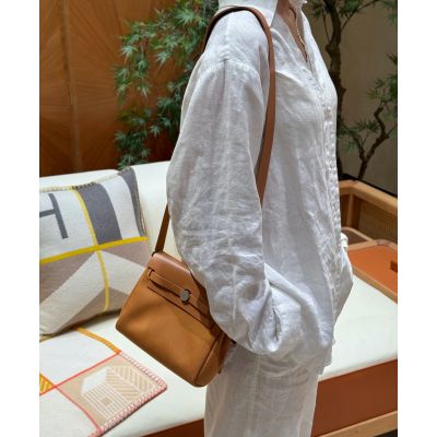 Canvas and Cowhide Mini Herbag  Shoulder Bag  Palladium Hardware