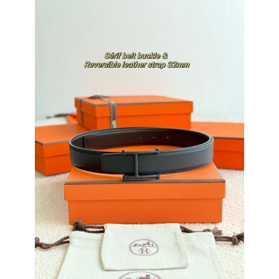 Serif Reversible leather belt 32mm in Black buckle