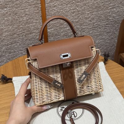Naturel Wicker and Gold Swift Picnic Mini Kelly 20 II Palladium Hardware