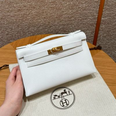 Blanc Epsom Kelly Pochette Gold Hardware