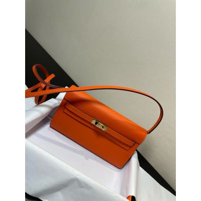 Orange Epsom Kelly-To-Go Wallet Gold Hardware