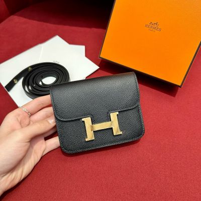 Black Epsom Constance Slim Wallet Gold Hardware